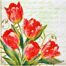 Serwetka do decoupage MAKI czerwone tulipany i napisy 33x33cm